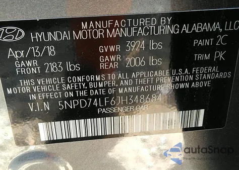 2018 Hyundai Elantra Se z USA, uszkodzony, nr VIN 5NPD74LF6JH348684